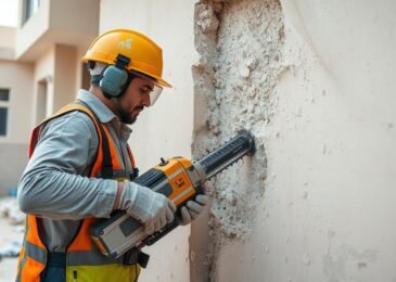 عامل يقوم بتكسير طوفة في الكويت باستخدام معدات احترافية