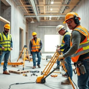 فريق مقاول تكسير وترميم محترف يعمل في موقع بناء في الكويت