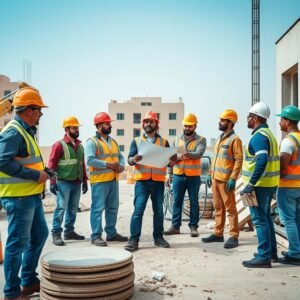 فريق مقاول تكسير وترميم محترف يعمل في موقع في الكويت