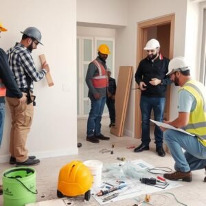 فريق من المقاولين يعمل على مشروع ترميم في منطقة حولي