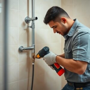 فني صيانة يقوم بإصلاح تسرب مياه في منزل بكيفان