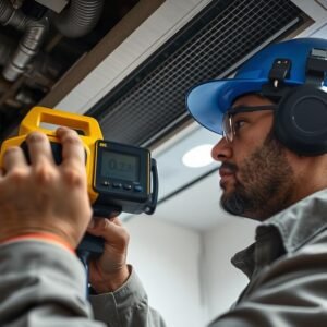 فني يستخدم أدوات متطورة لفحص دكت التكييف في الكويت فني يستخدم أدوات متطورة لفحص دكت التكييف في الكويت