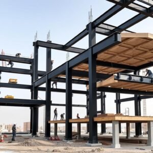 مراحل بناء هيكل أسود لمبنى سكني في الكويت