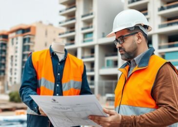 مقاول الدسمة يشرف على أعمال البناء في موقع إنشاء