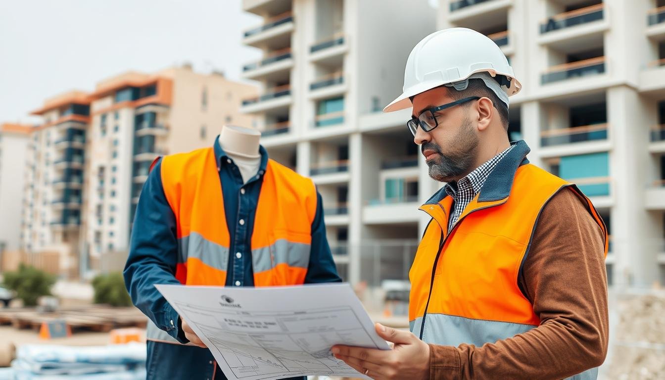 مقاول الدسمة يشرف على أعمال البناء في موقع إنشاء