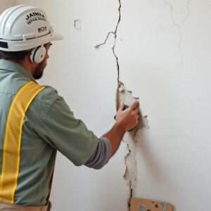 مقاول ترميم يعمل على إصلاح جدار متصدع في كيفان