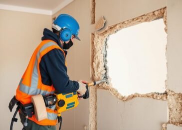 مقاول تكسير وترميم يقوم بأعمال هدم جدار في منزل بالكويت