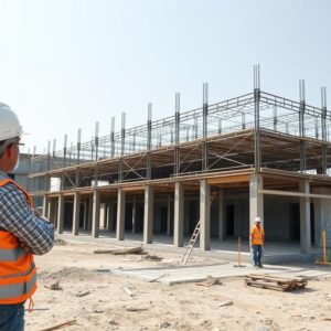 مقاول يشرف على بناء هيكل مبنى دون أعمال التشطيب