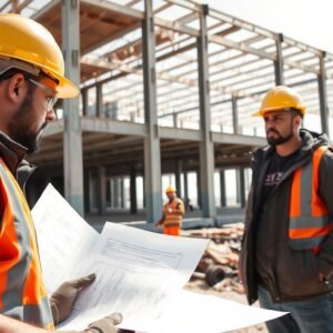 مهندس بناء يشرف على تنفيذ هيكل إنشائي في موقع بناء بالكويت