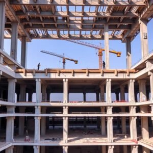 هيكل إنشائي لمبنى تجاري متعدد الطوابق في الكويت