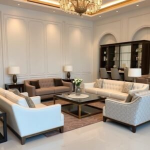 أثاث صالون عصري مع تنجيد فاخر بعد التجديد