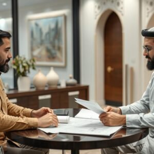 اجتماع بين صاحب مشروع ومقاول مساح بالكويت لمناقشة تفاصيل العمل