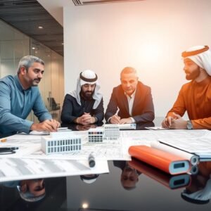 اجتماع تخطيط مشروع مع مقاول مبانى الكويت