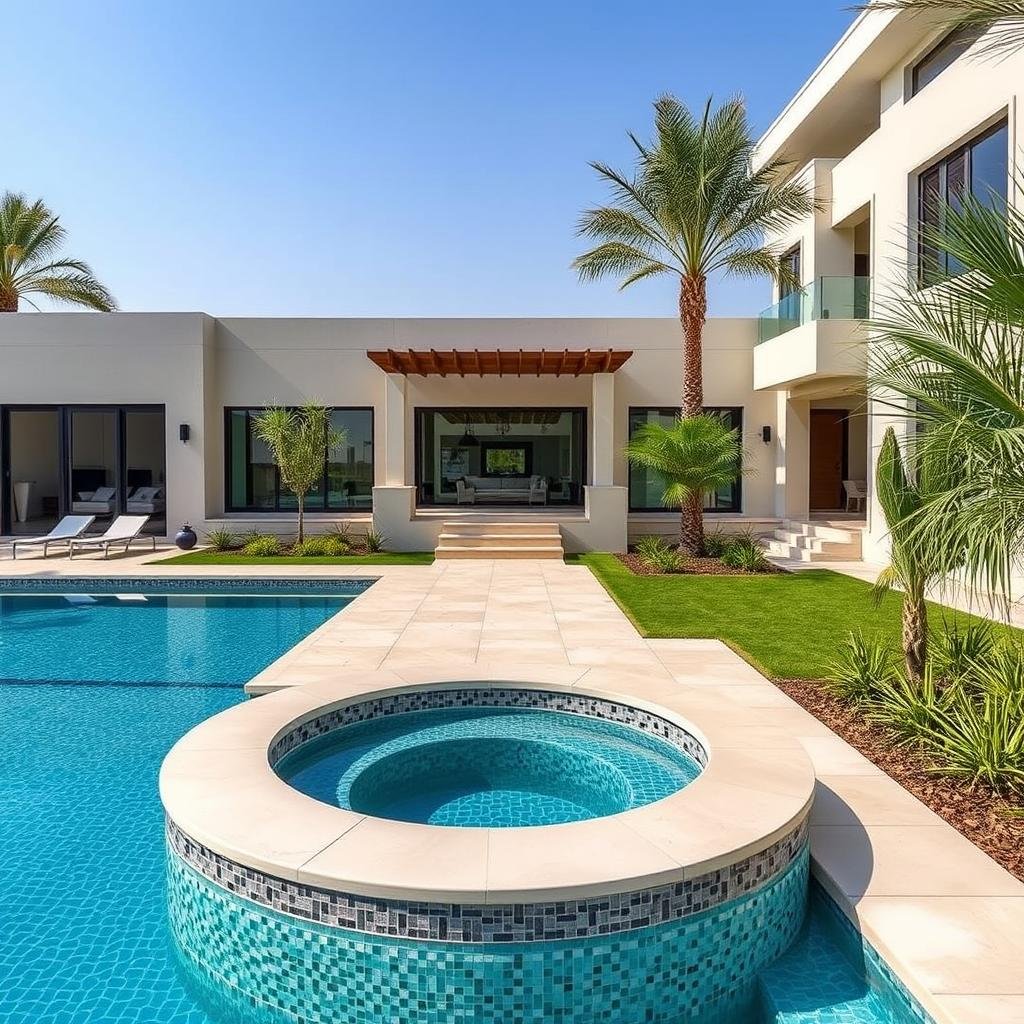 المسبح والحديقة المجددة