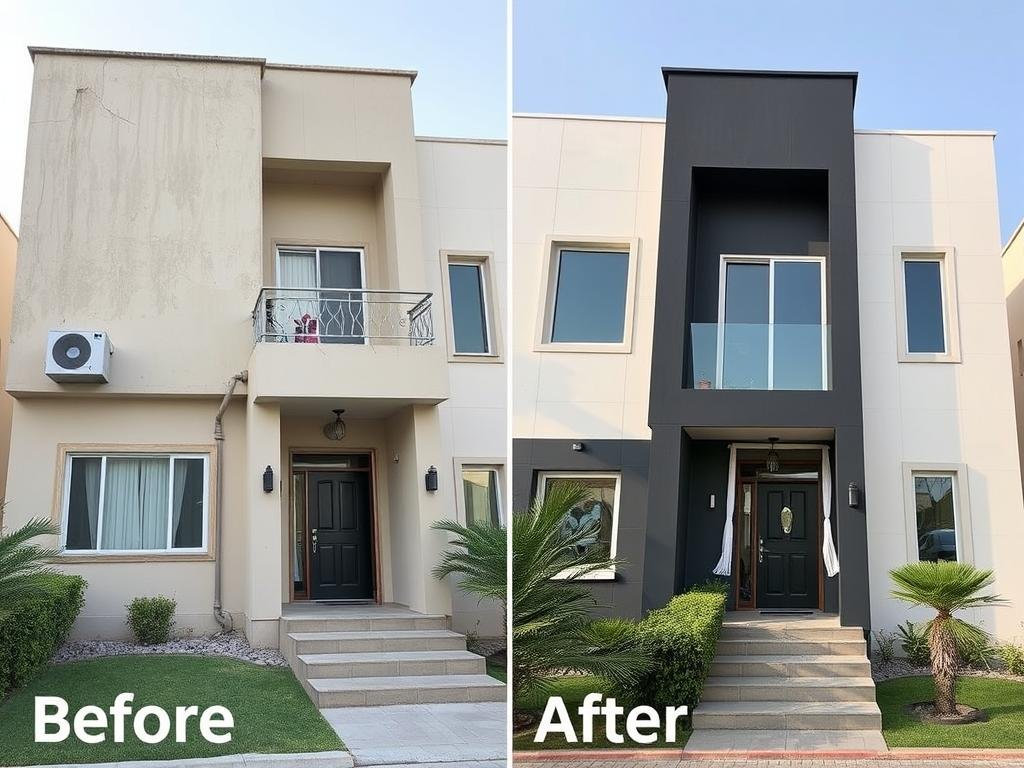 ترميم واجهة منزل في القرين - تجديد كامل للواجهة الخارجية