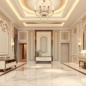 تشطيبات داخلية فاخرة لمنزل في الكويت مع ديكورات جبس وإضاءة مميزة