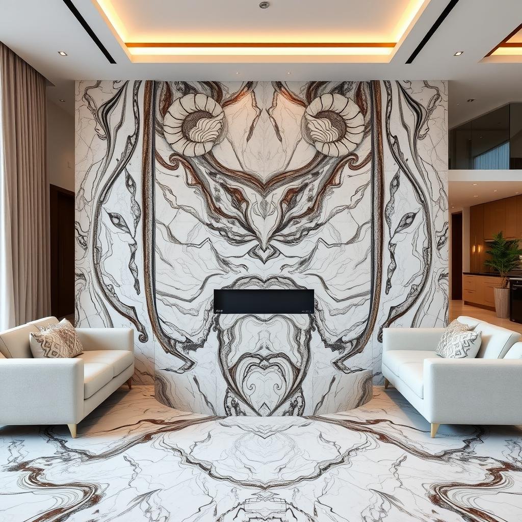 تصميم رخام بنمط الكتاب المفتوح من مقاول رخام الكويت