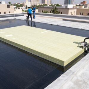 تطبيق عزل مائي وحراري على سطح مبنى في الكويت