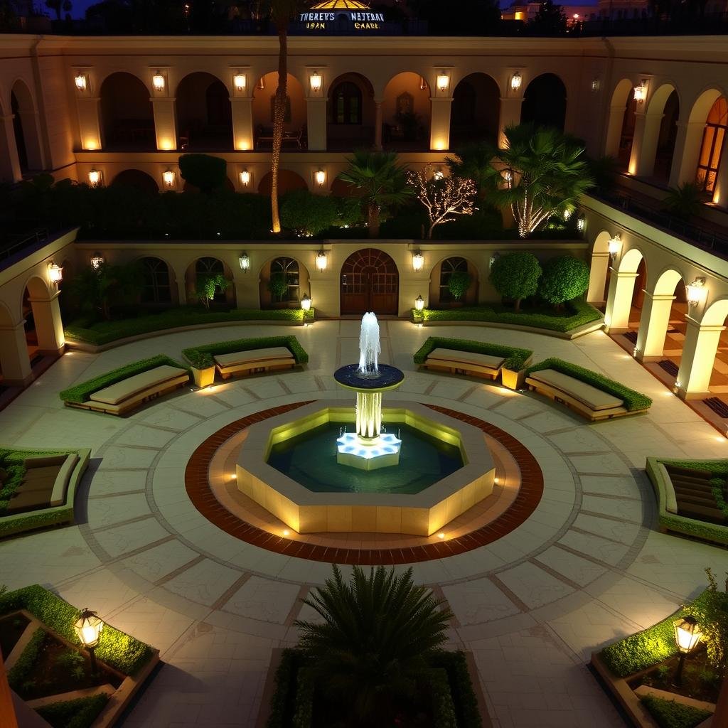 تنسيق حدائق العدان - حديقة مع نافورة مركزية