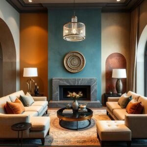 جدران صالون بألوان عصرية وتقنيات طلاء متميزة