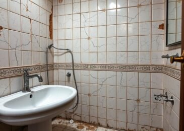 حمام قديم يعاني من مشاكل متعددة تستدعي تكسير حمامات وتجديدها