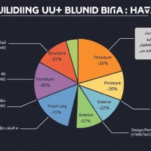 رسم بياني يوضح توزيع تكاليف بناء منزل في الكويت على مختلف مراحل البناء والتشطيب لبناء منازل بالكويت
