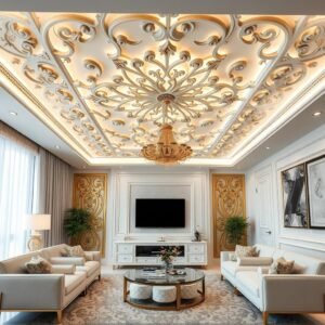 سقف جبس بورد مزخرف تم تنفيذه بواسطة مقاول اسقف بالكويت