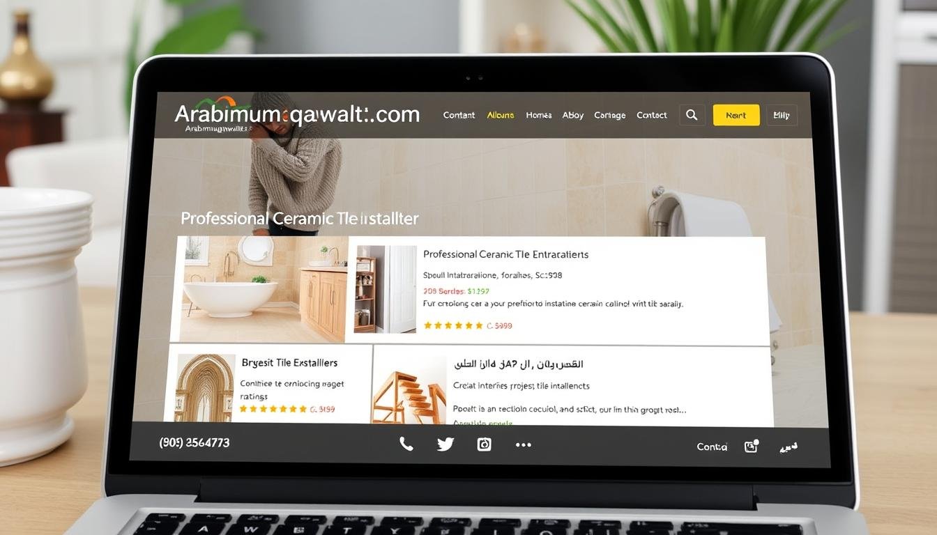 شاشة عرض لموقع arabmuqawlat.com تظهر قائمة بمعلمي تركيب السيراميك المحترفين