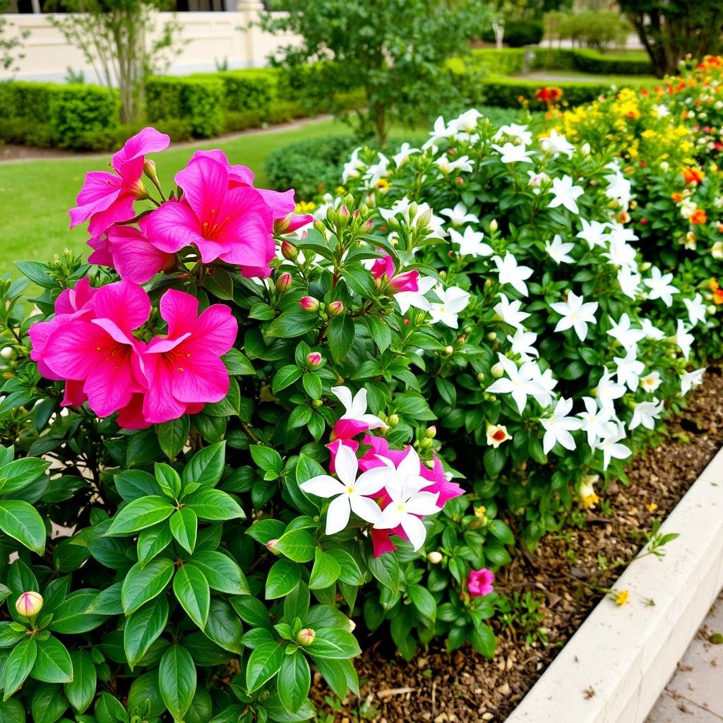 شجيرات الجهنمية والياسمين المزهرة في حدائق العدان