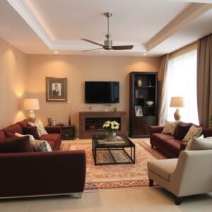 صالون عائلي دافئ ومريح بعد التجديد