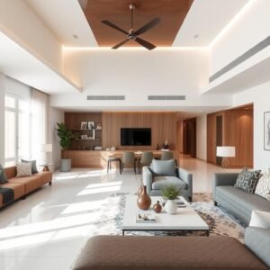 صالون عصري بتصميم مفتوح وخطوط أنيقة بعد التجديد