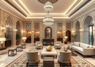 صالون عصري بعد التجديد مع إضاءة مميزة ومفروشات أنيقة