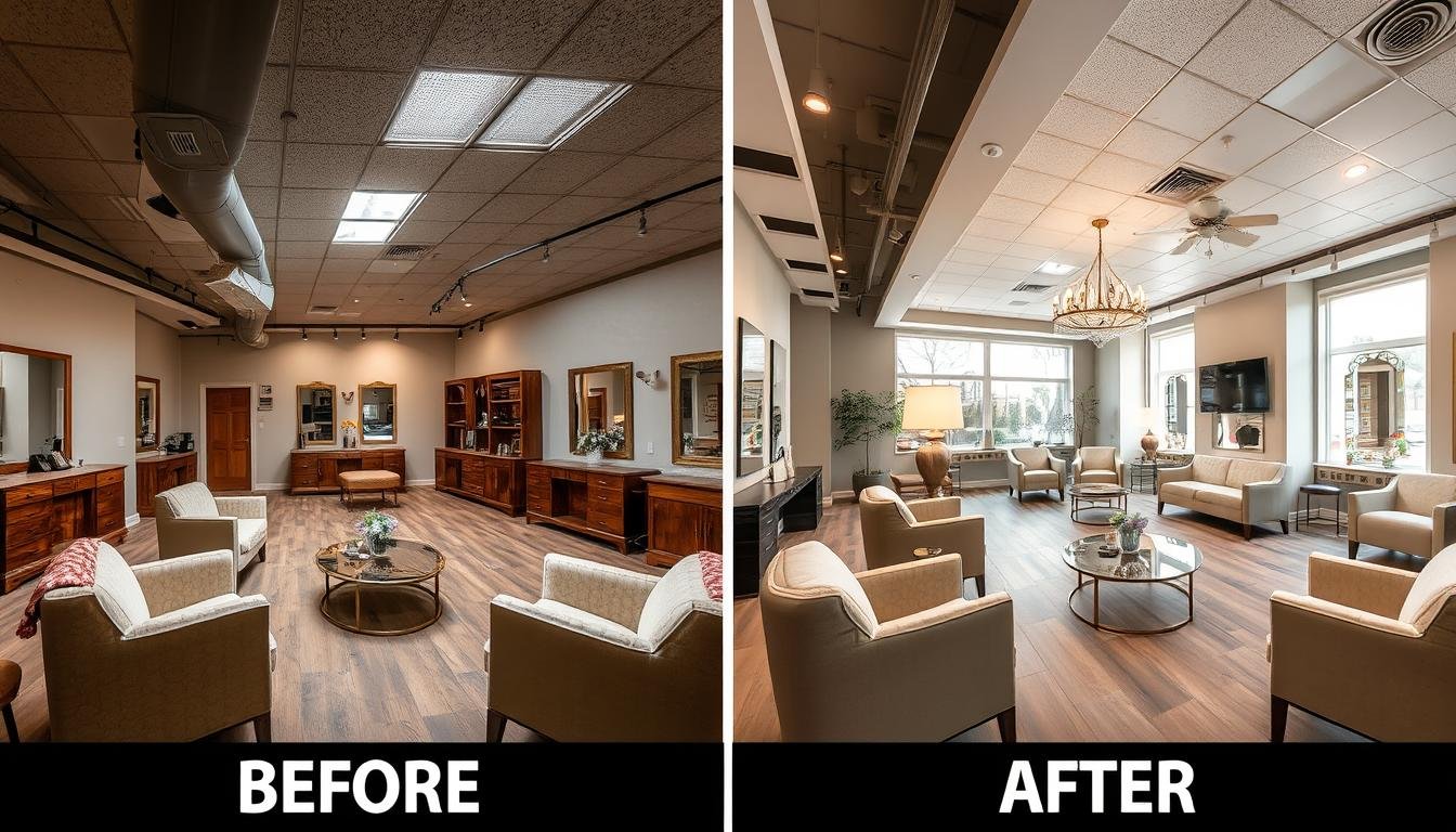 صالون قبل وبعد تجديد صالونات يظهر التحول الكبير في المظهر والأسلوب