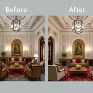 صالون كلاسيكي تم تجديده بأسلوب عصري مع الحفاظ على الطابع التقليدي