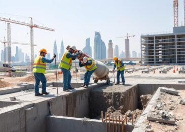 صب الخرسانة في موقع بناء بالكويت من قبل مقاول خرسانة بالكويت