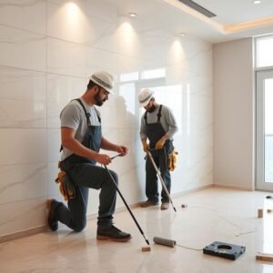 عمال مقاول مبانى الكويت يقومون بأعمال التشطيب الداخلي