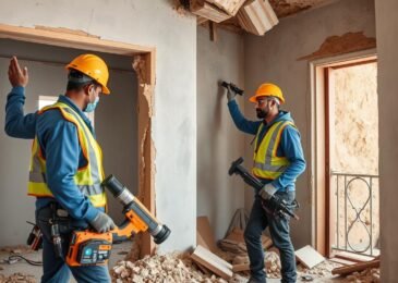 عمال يقومون بأعمال تكسير وترميم احترافية في منزل