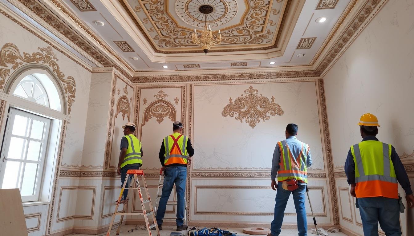 عمال يقومون بترميم منزل في منطقة الظهر بالكويت عمال يقومون بترميم منزل في منطقة الظهر بالكويت