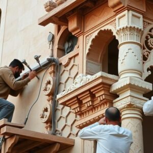 عملية ترميم دقيقة لمبنى تراثي في الكويت