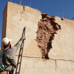 عملية ترميم وإصلاح جدار متضرر عملية ترميم وإصلاح جدار متضرر