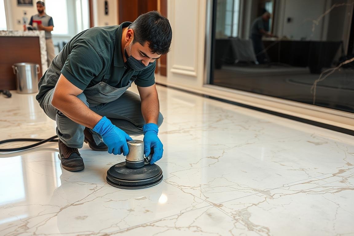 عملية ترميم وصيانة الرخام بواسطة معلم رخام الكويت