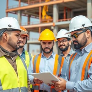 فريق عمل أفضل مقاول بالكويت أثناء تنفيذ أحد المشاريع