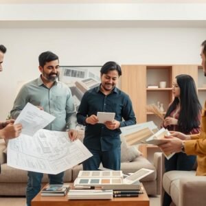 فريق عمل مقاول ترميمات القرين المحترف يناقش خطة الترميم مع العميل