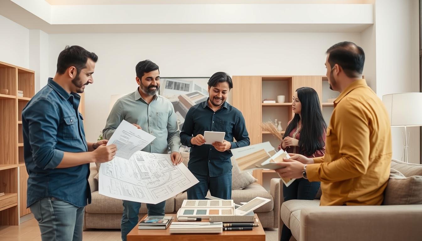 فريق عمل مقاول ترميمات القرين المحترف يناقش خطة الترميم مع العميل