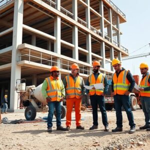 فريق عمل مقاول عظم بالكويت في موقع البناء