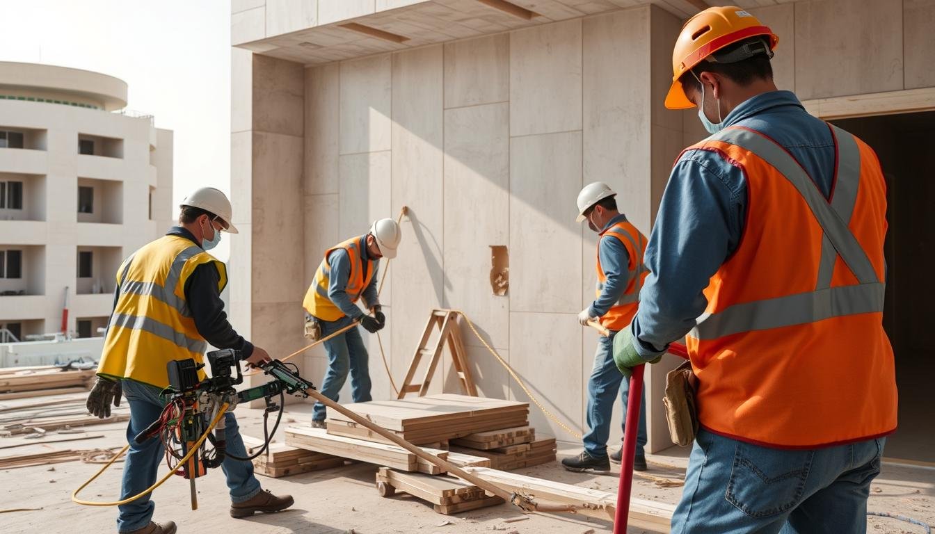 فريق متخصص من المهنيين يقوم بأعمال ترميم احترافية في الخالدية