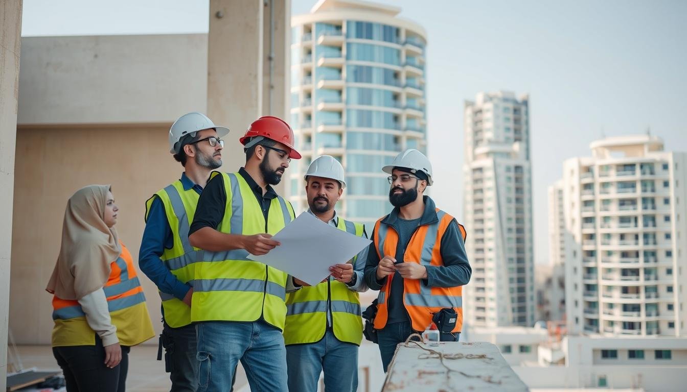 فريق متخصص يقوم بأعمال ترميمات بالكويت في أحد المباني