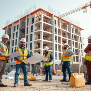 فريق مقاول عام بالكويت يعمل في موقع بناء بمعدات حديثة