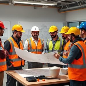 فريق من المهندسين والفنيين في شركة مقاولات بالكويت