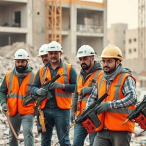 فريق من عمال التكسير المحترفين يعملون بتناسق فريق من عمال التكسير المحترفين يعملون بتناسق